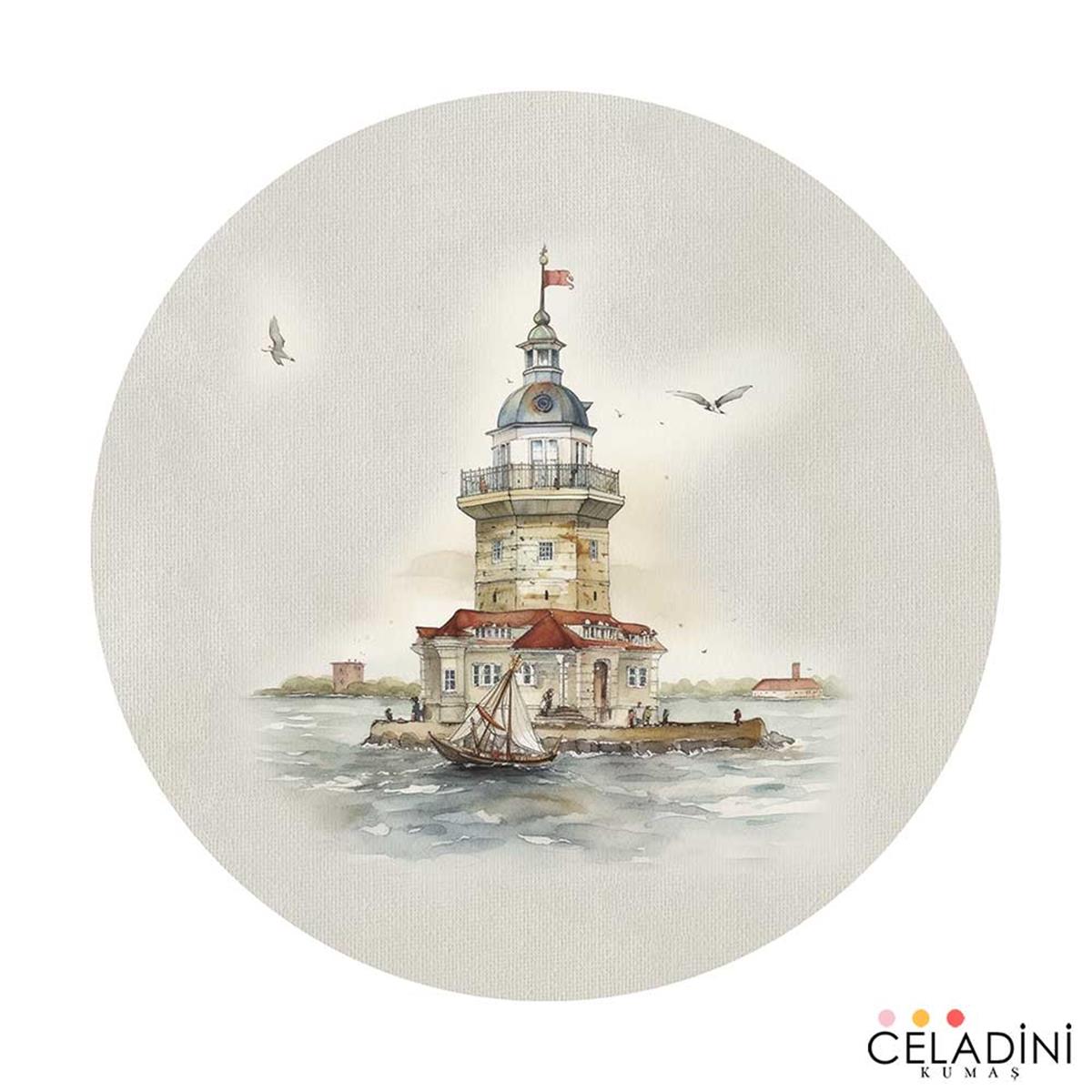 İstanbul Serisi Kız Kulesi Desenli Supla Kumaşı