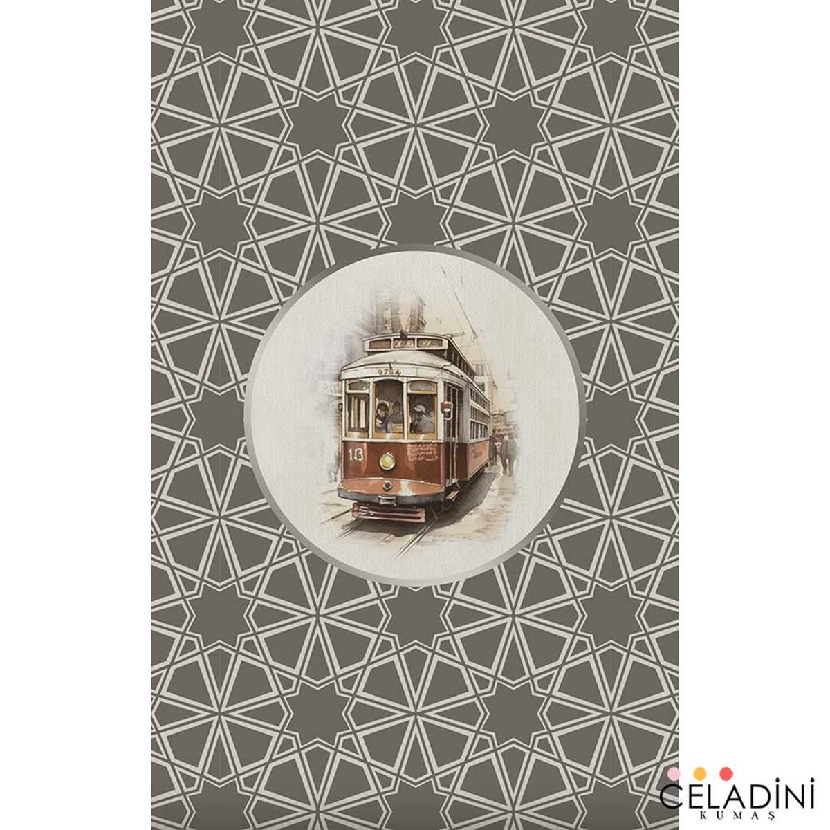 İstanbul Serisi Tramvay Desenli Fırın Örtüsü Kumaşı