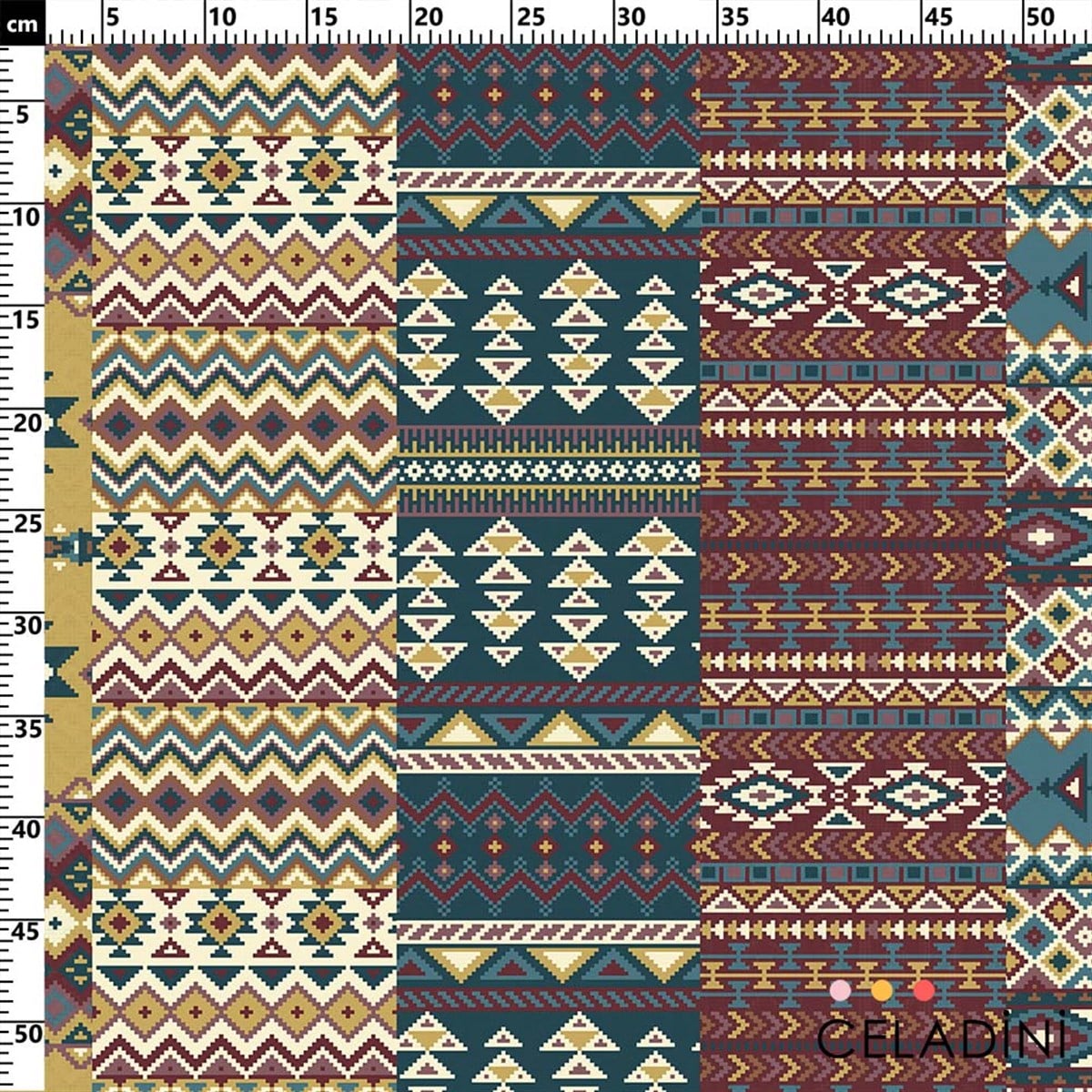 Kilim Renkli Aztek Patchwork Desenli Kumaş