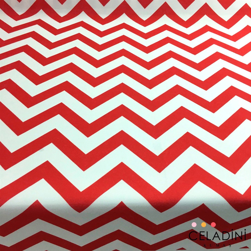 Kırmızı Beyaz Zigzag (Chevron) Kumaş