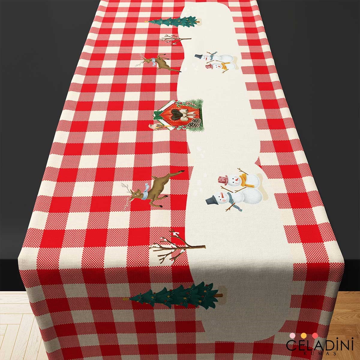 Kırmızı Ekose Yılbaşı Runner Kumaşı Model-2