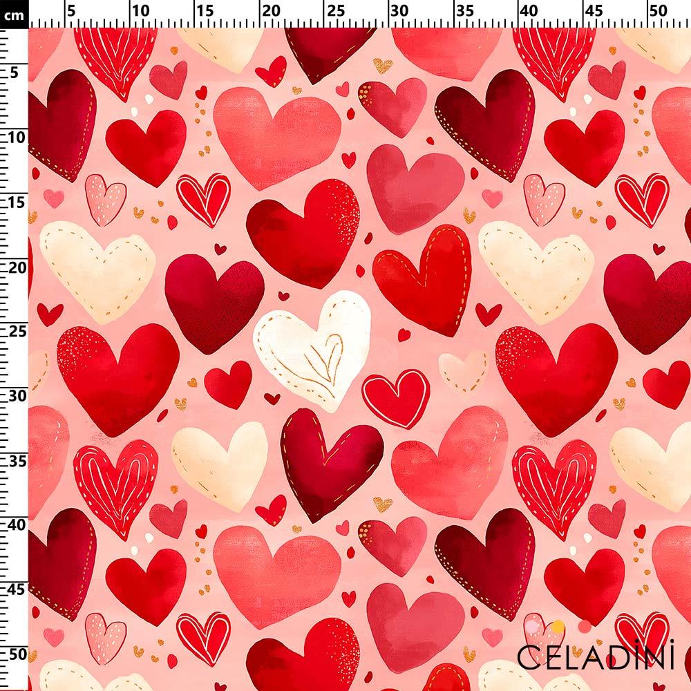 Kırmızı Kalpler Sevgililer Günü Kumaşı