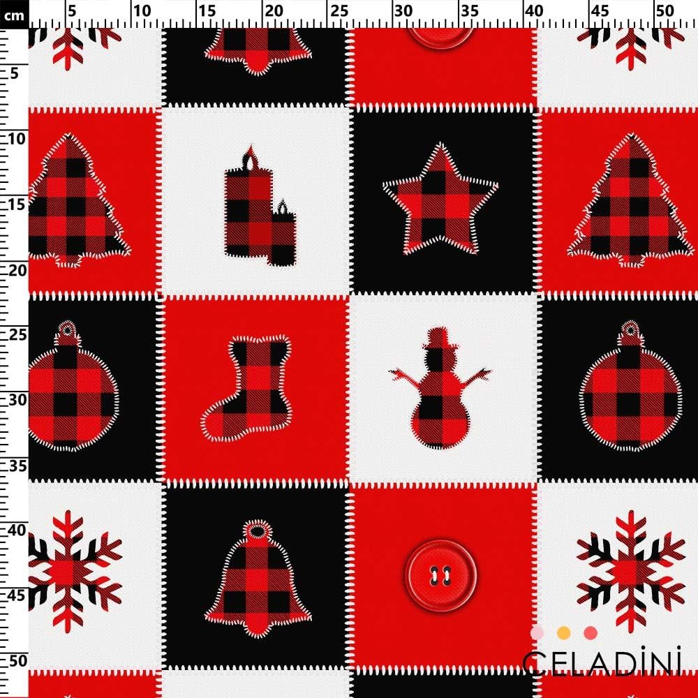 Kırmızı Siyah Patchwork Yılbaşı Kumaşı