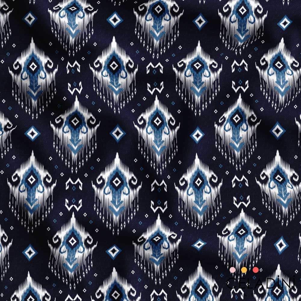 Lacivert Tribal Etnik Desenli Kumaş
