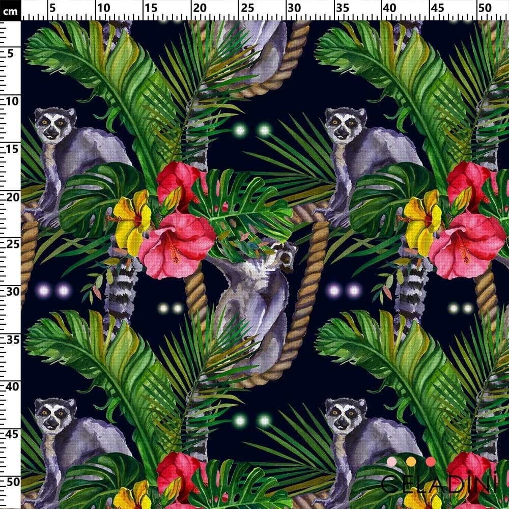 Lemur Desenli Tropikal Kumaş