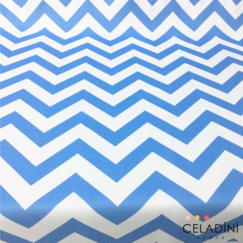 Mavi Beyaz Zigzag (Chevron) Kumaş