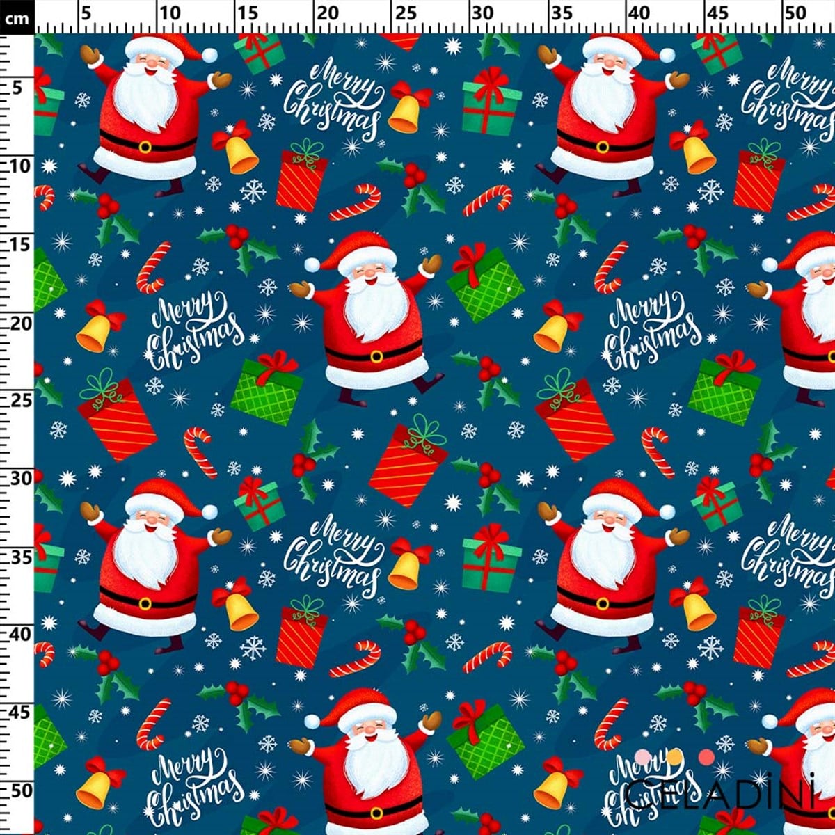 Mavi Fon Noel Baba Desenli Yılbaşı Kumaşı
