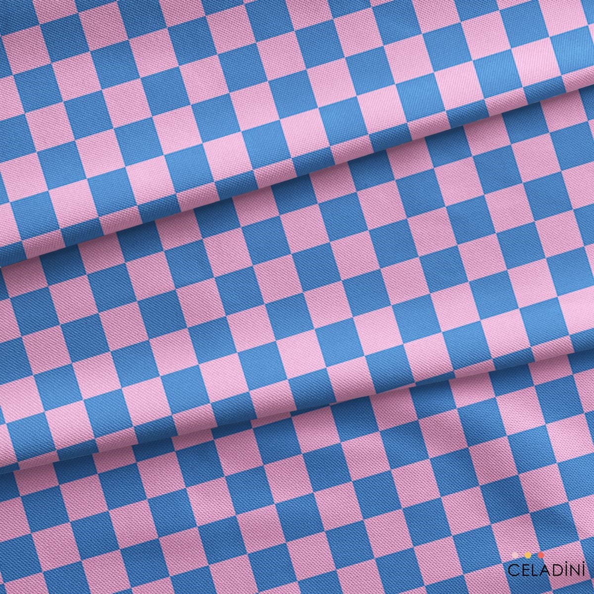 Mavi / Pembe Damalı Kumaş
