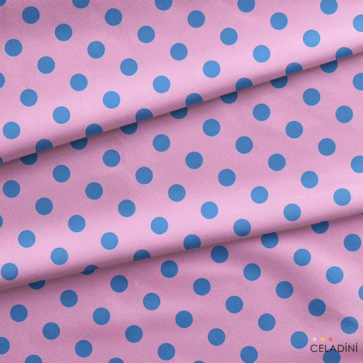 Mavi / Pembe Puantiyeli Kumaş