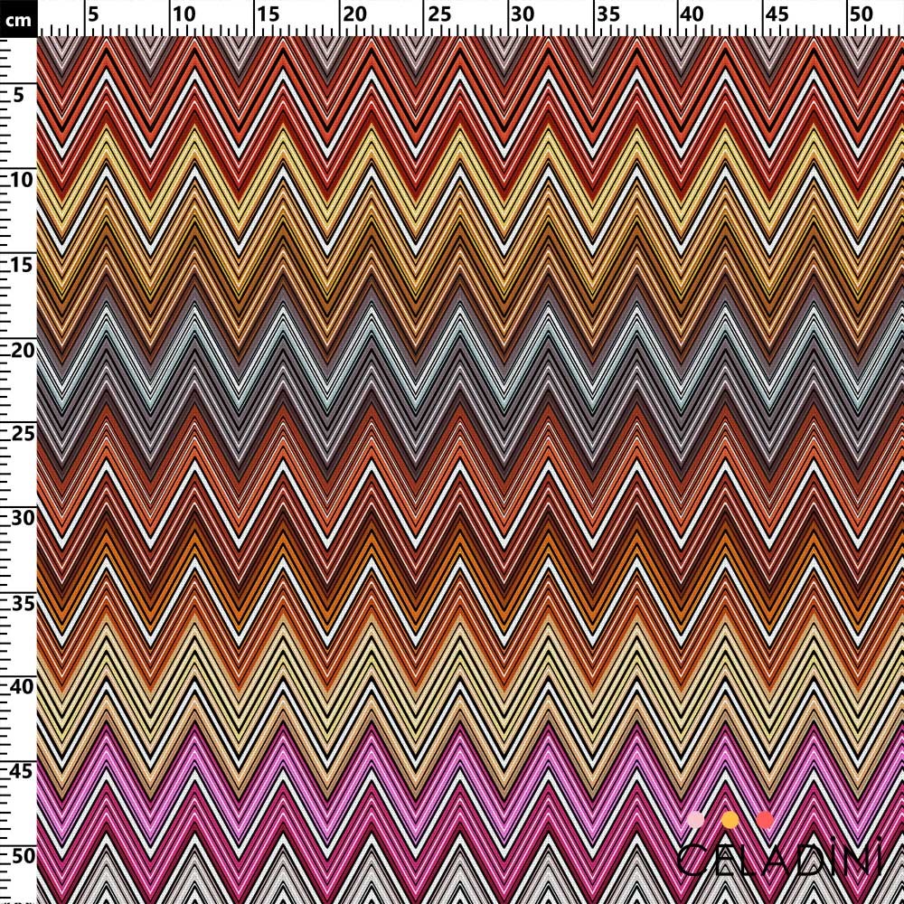 Missoni Tarzı Renk Geçişli Fuşya Kahve Zigzag Kumaş