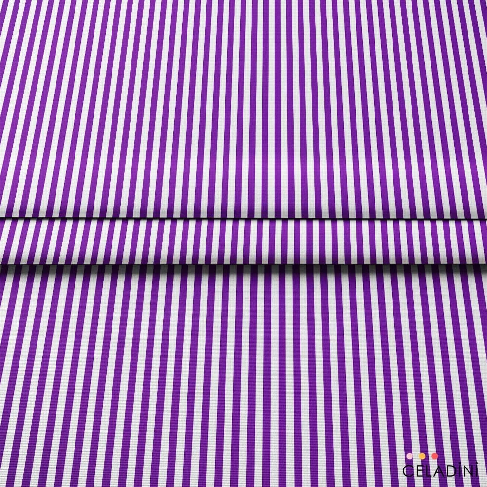 Mor Beyaz 1x1 cm Süper İnce Çizgili Kumaş