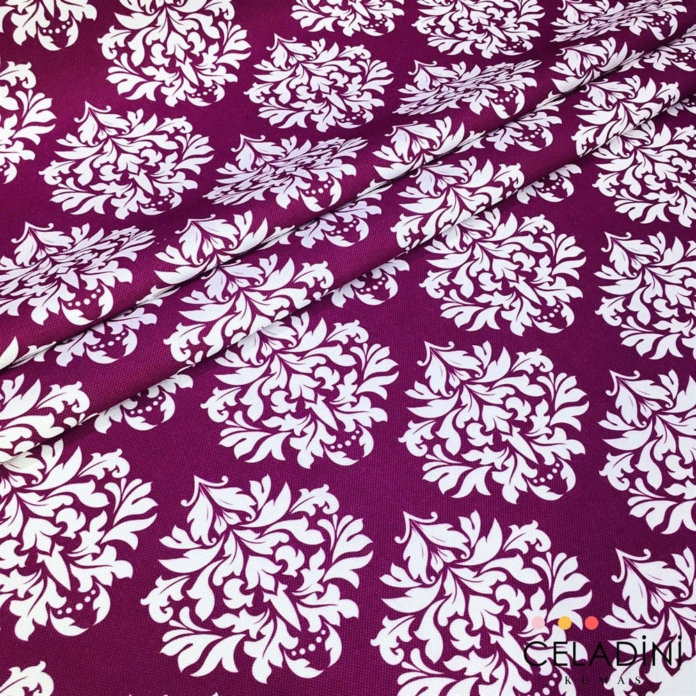 Mor Beyaz Damask Desenli Kumaş