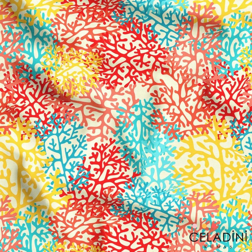 Pastel Mercan Desenli Kumaş