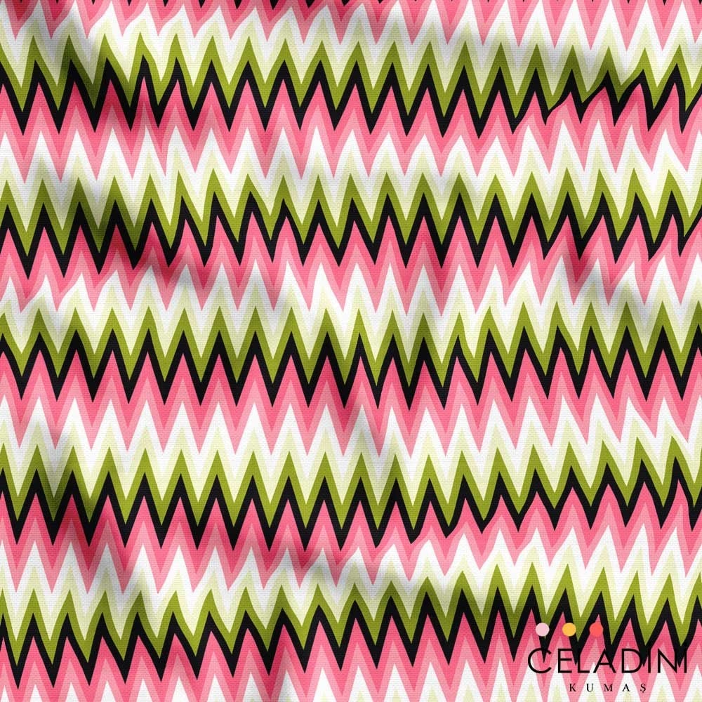 Pembe Yeşil Bitişik Zigzag Desenli Kumaş