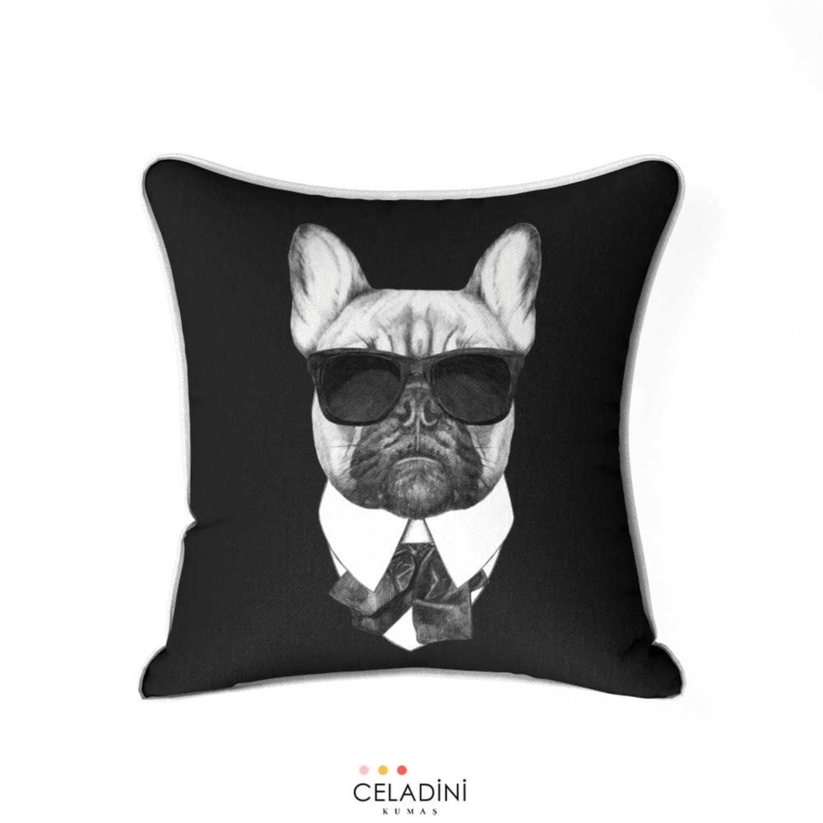 Pop Art Bulldog Desenli Kırlent Kumaşı