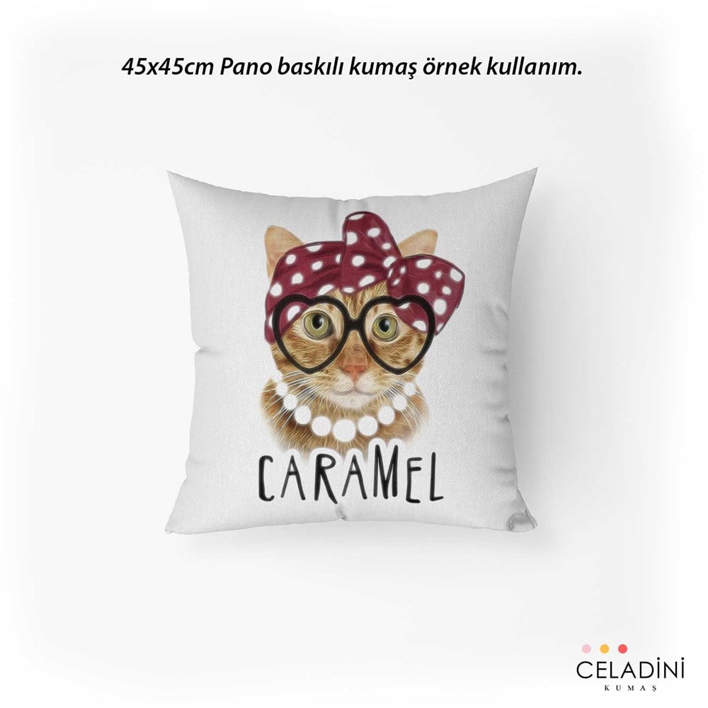 Pop Art Kedi Desenli Pano Baskılı Kırlent Kumaşı