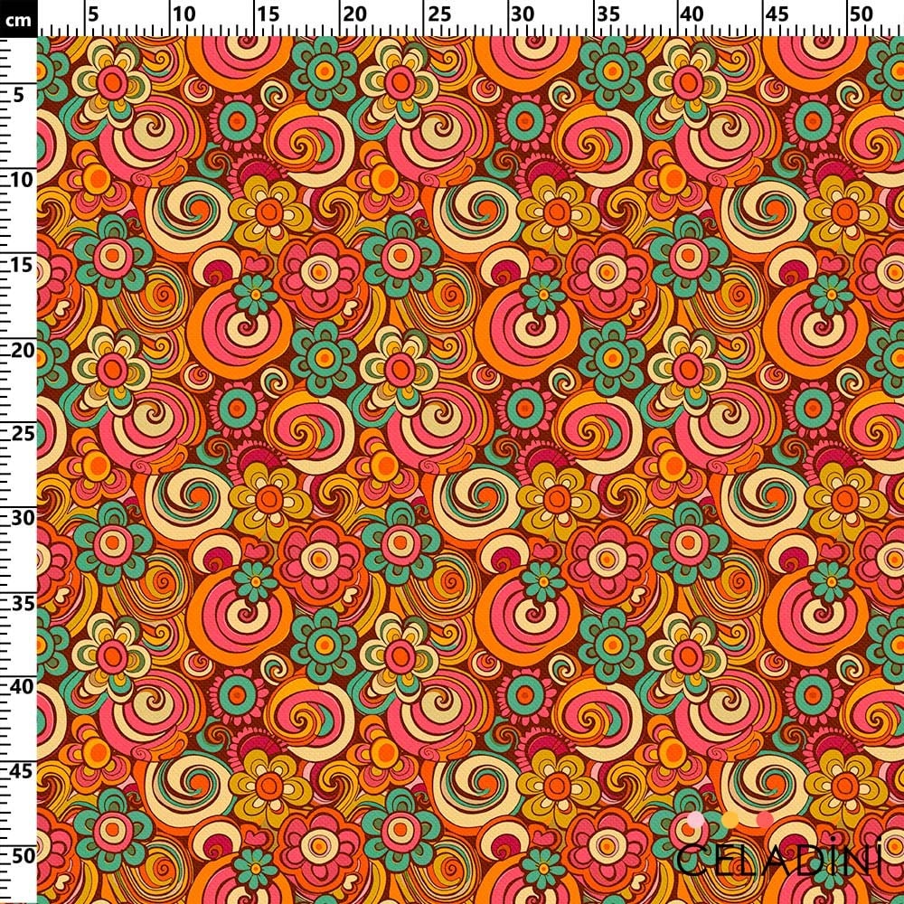 Retro Pop Çiçek Desenli Kumaş