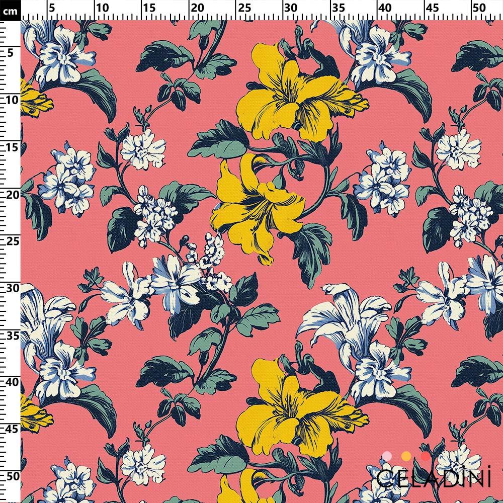 Sarı Beyaz Vintage Çiçekli Kumaş