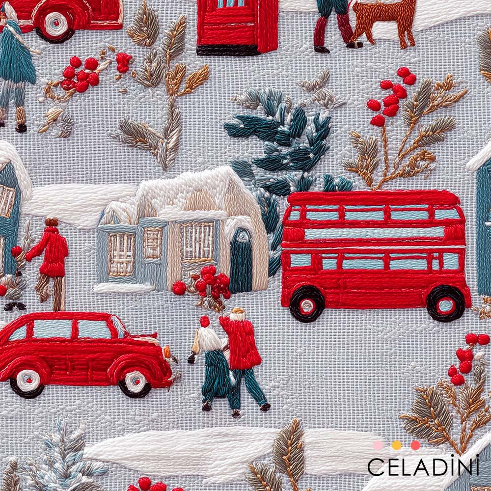 Şehirde Kış Desenli Kumaş