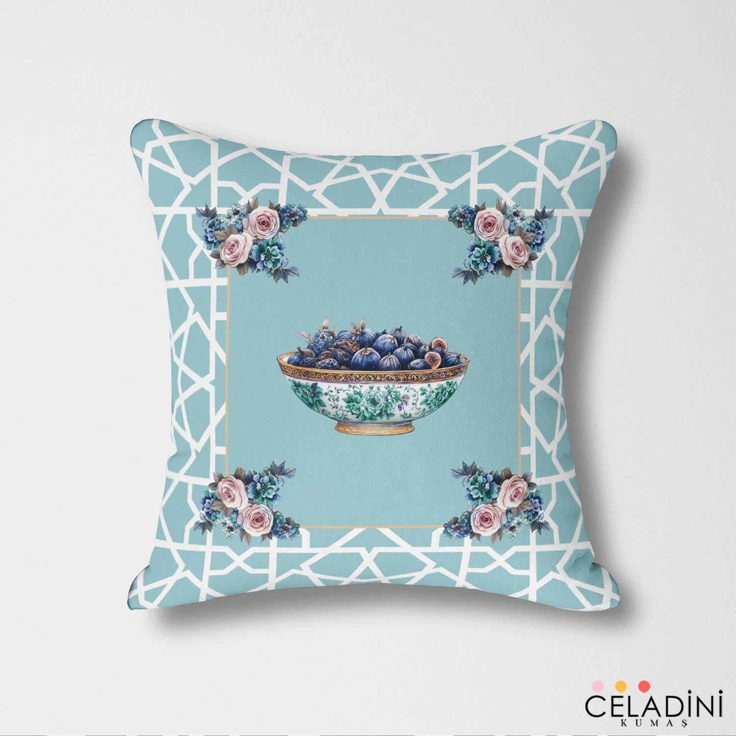 Selçuklu Motifli Ramazan Serisi Kırlent Kumaşı Mint Yeşil