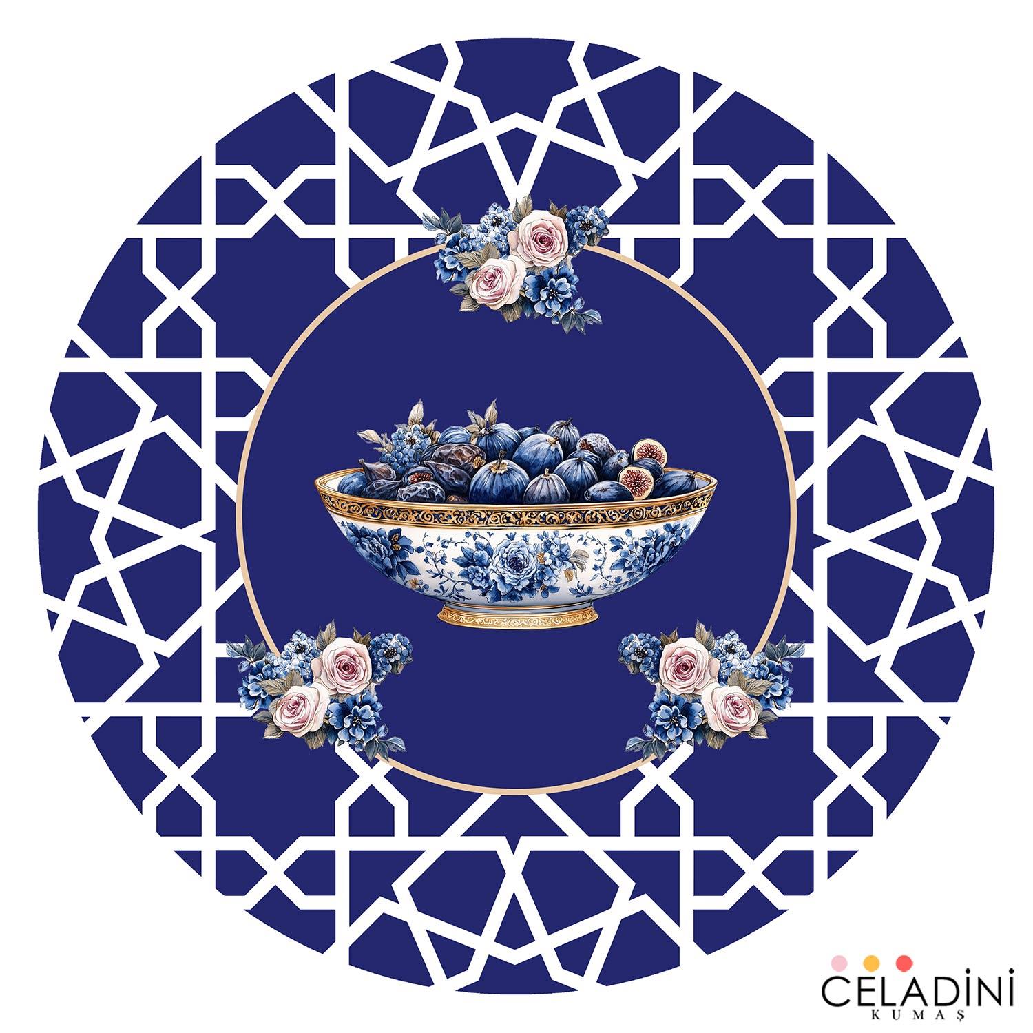 Selçuklu Motifli Ramazan Serisi Supla Kumaşı Lacivert