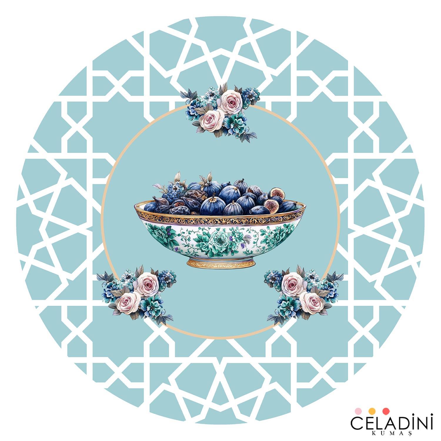Selçuklu Motifli Ramazan Serisi Supla Kumaşı Mint Yeşil