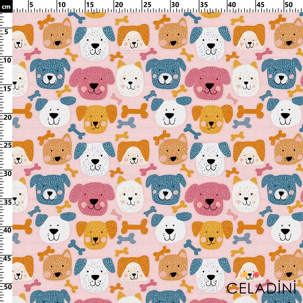 Sevimli Köpek Yüzleri Desenli Kumaş