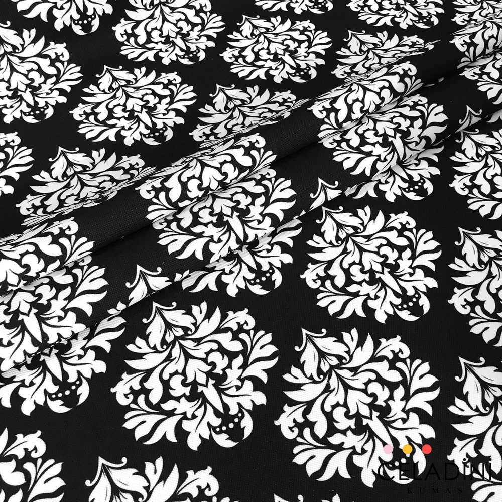 Siyah Beyaz Damask Desenli Kumaş