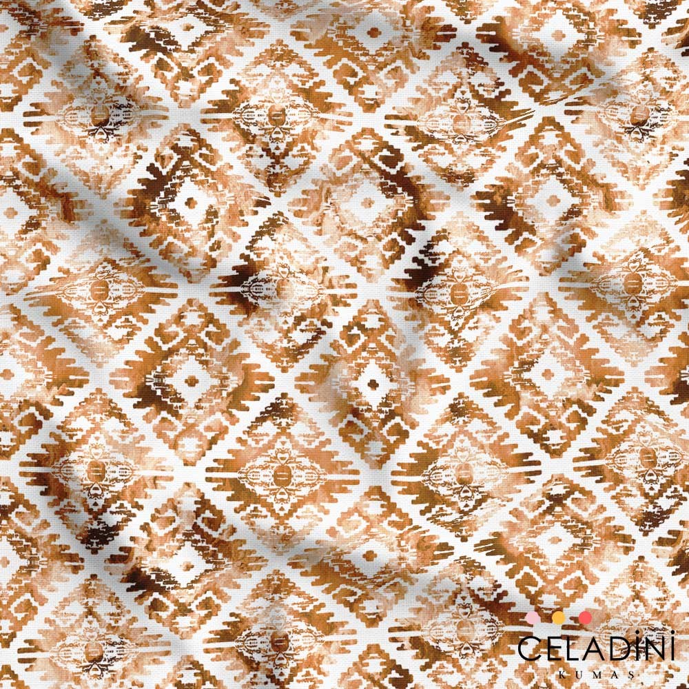 Sulu Boya Kilim Baklava Desenli Kumaş