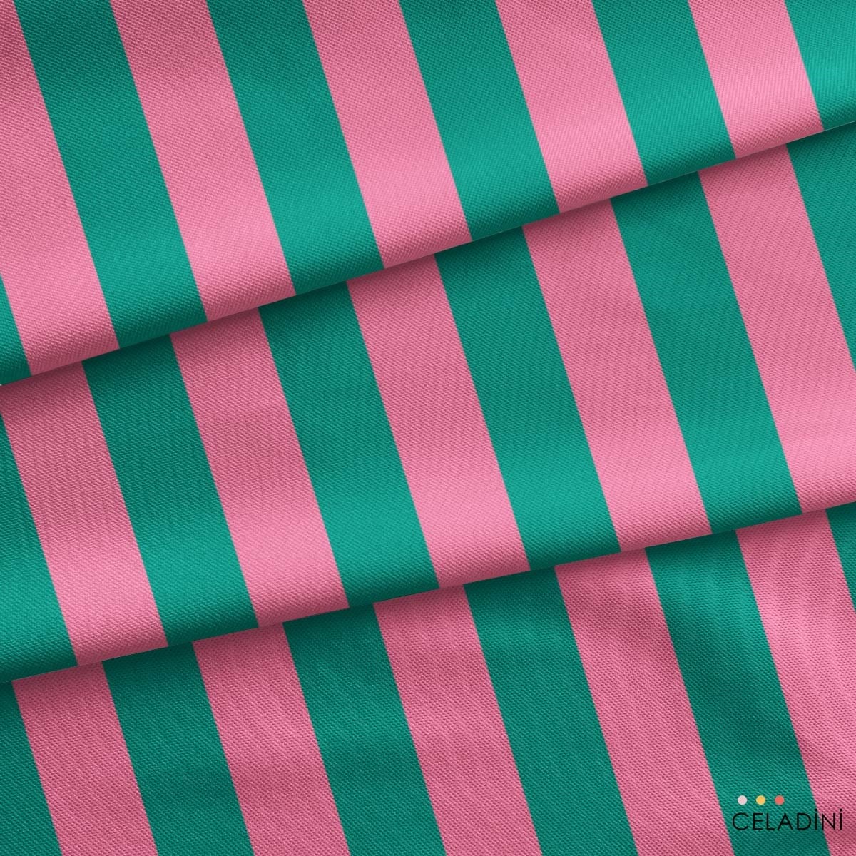 Turkuaz / Koyu Pembe 5x5 cm Çizgili Kumaş