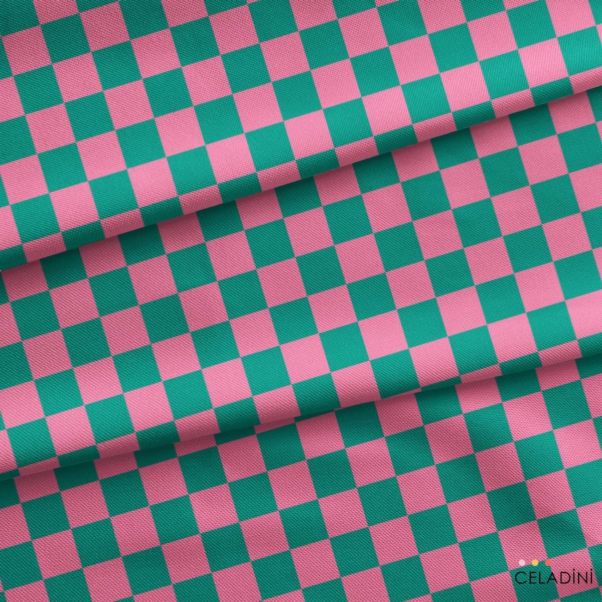 Turkuaz / Koyu Pembe Damalı Kumaş