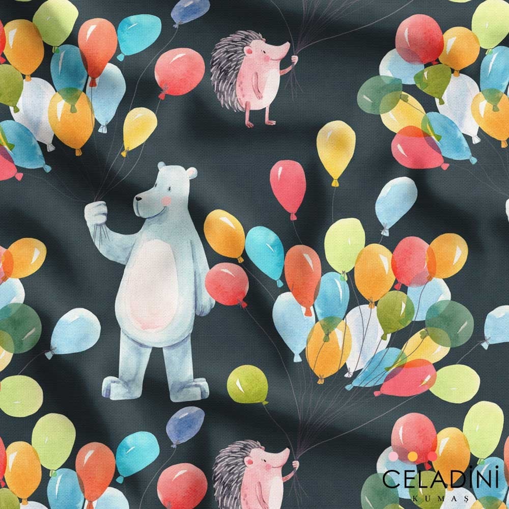 Uçan Balon Desenli Çocuk Kumaşı