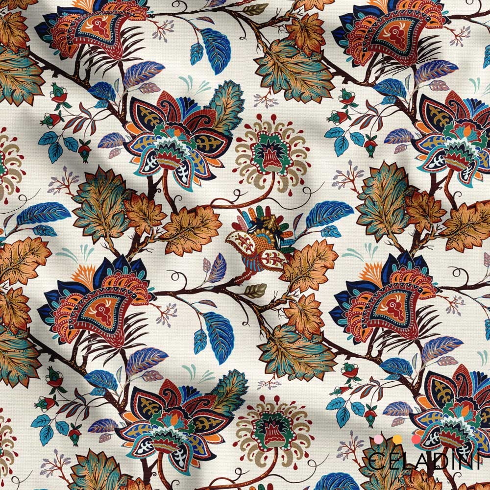 Vintage Goblen Çiçekler Desenli Kumaş