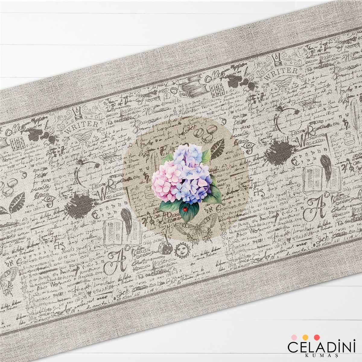 Vintage Ortanca Desenli Runner Kumaşı