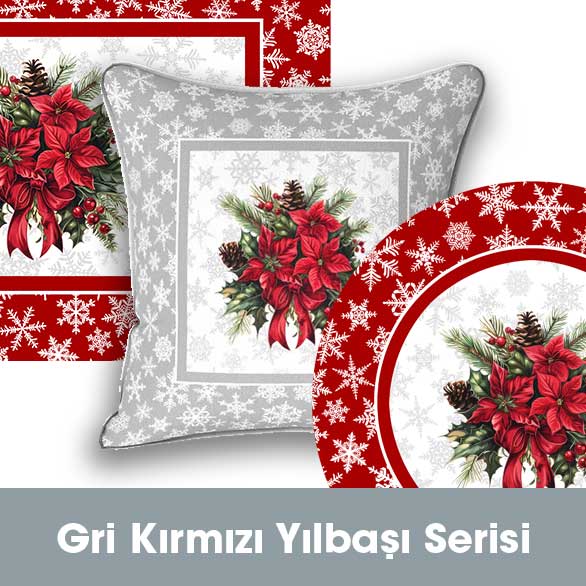 Gri Kırmızı Yılbaşı Serisi Kumaşlar