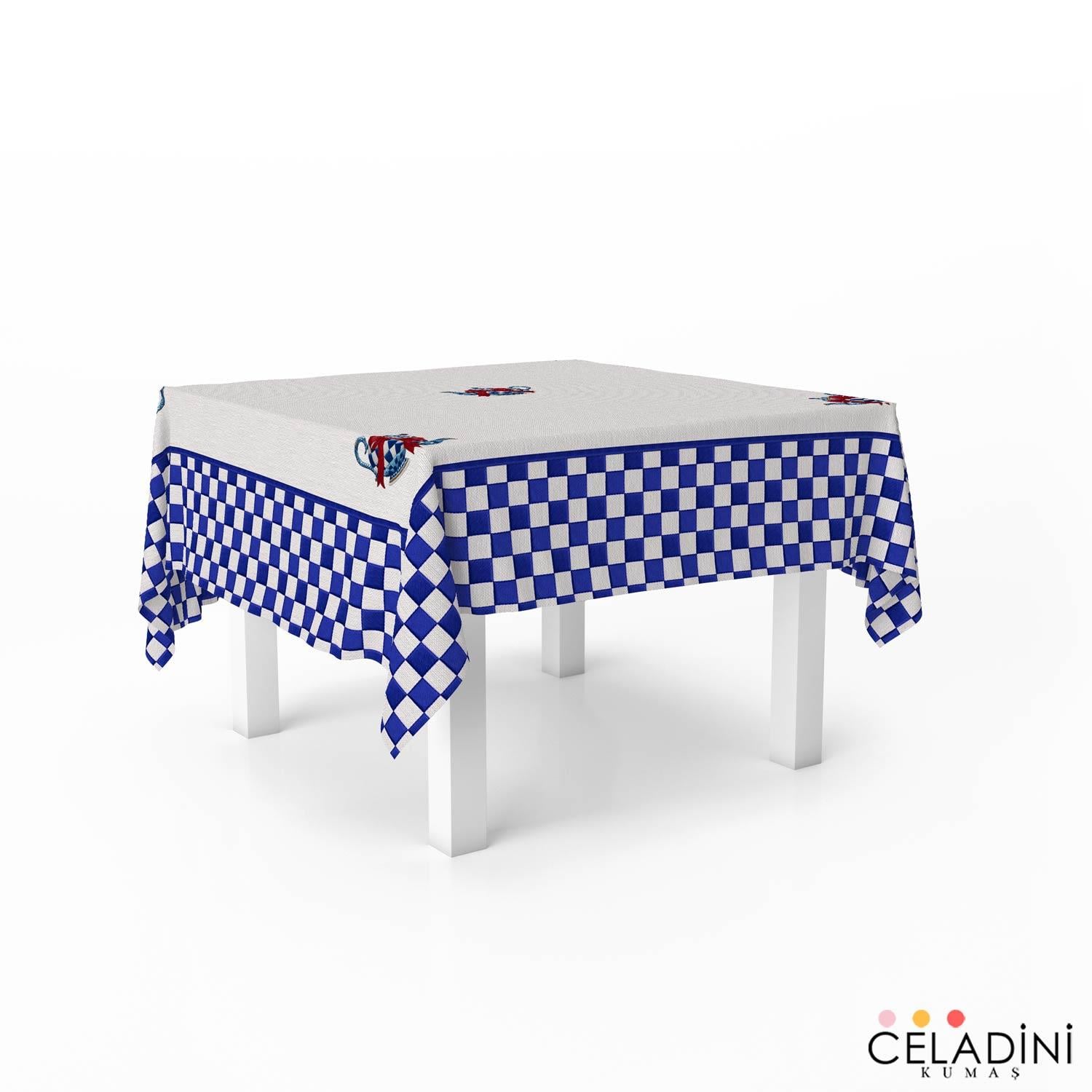 140x140 cm 3D Nakış Efektli Lacivert Çaydanlık Masa Örtüsü Kumaşı