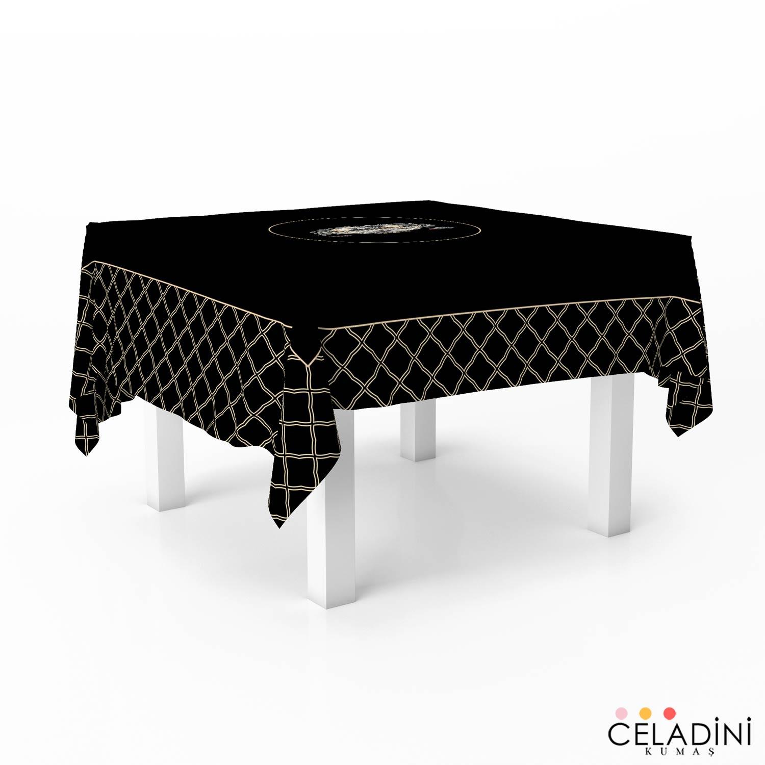 140x140 cm Kafes Motifli Ramazan Serisi Masa Örtüsü Kumaşı Siyah