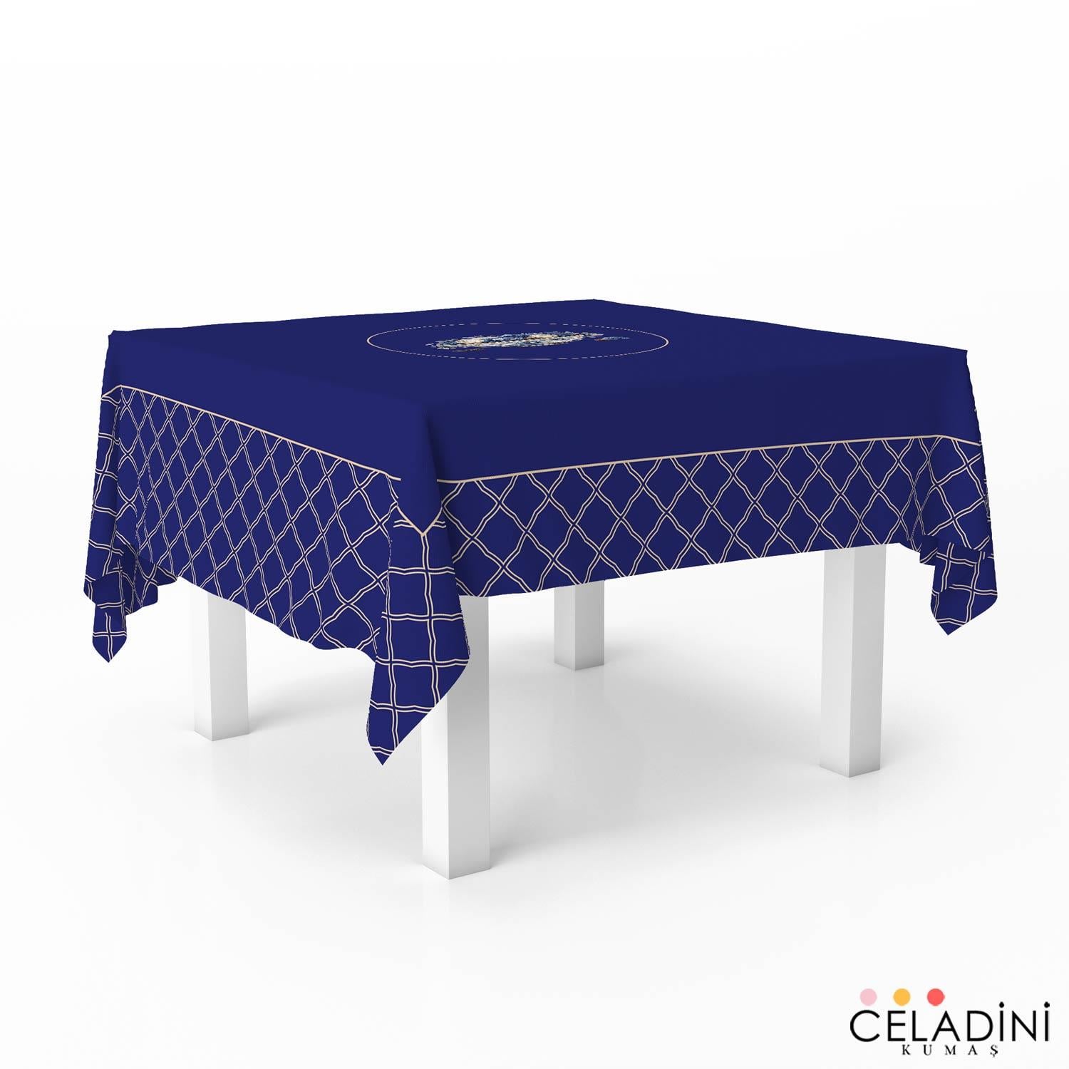 140x140 cm Kafes Motifli Ramazan Serisi Masa Örtüsü Kumaşı Lacivert