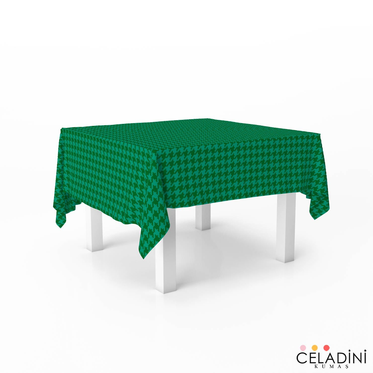 140x140 cm Petrol Yeşili ve Mint Kaz Ayağı Masa Örtüsü Kumaşı
