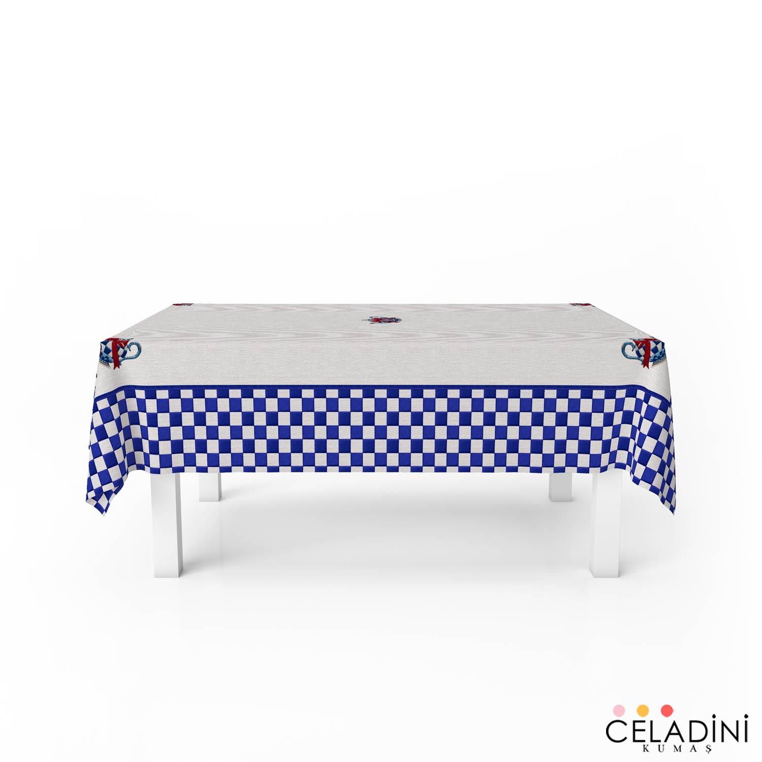 140x200 cm 3D Nakış Efektli Lacivert Çaydanlık Masa Örtüsü Kumaşı