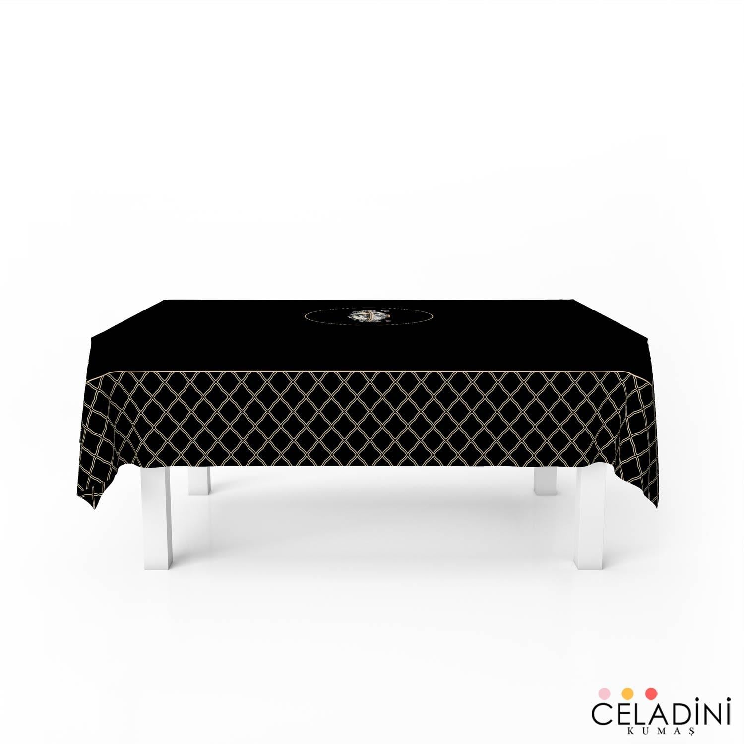 140x200 cm Kafes Motifli Ramazan Serisi Masa Örtüsü Kumaşı Siyah