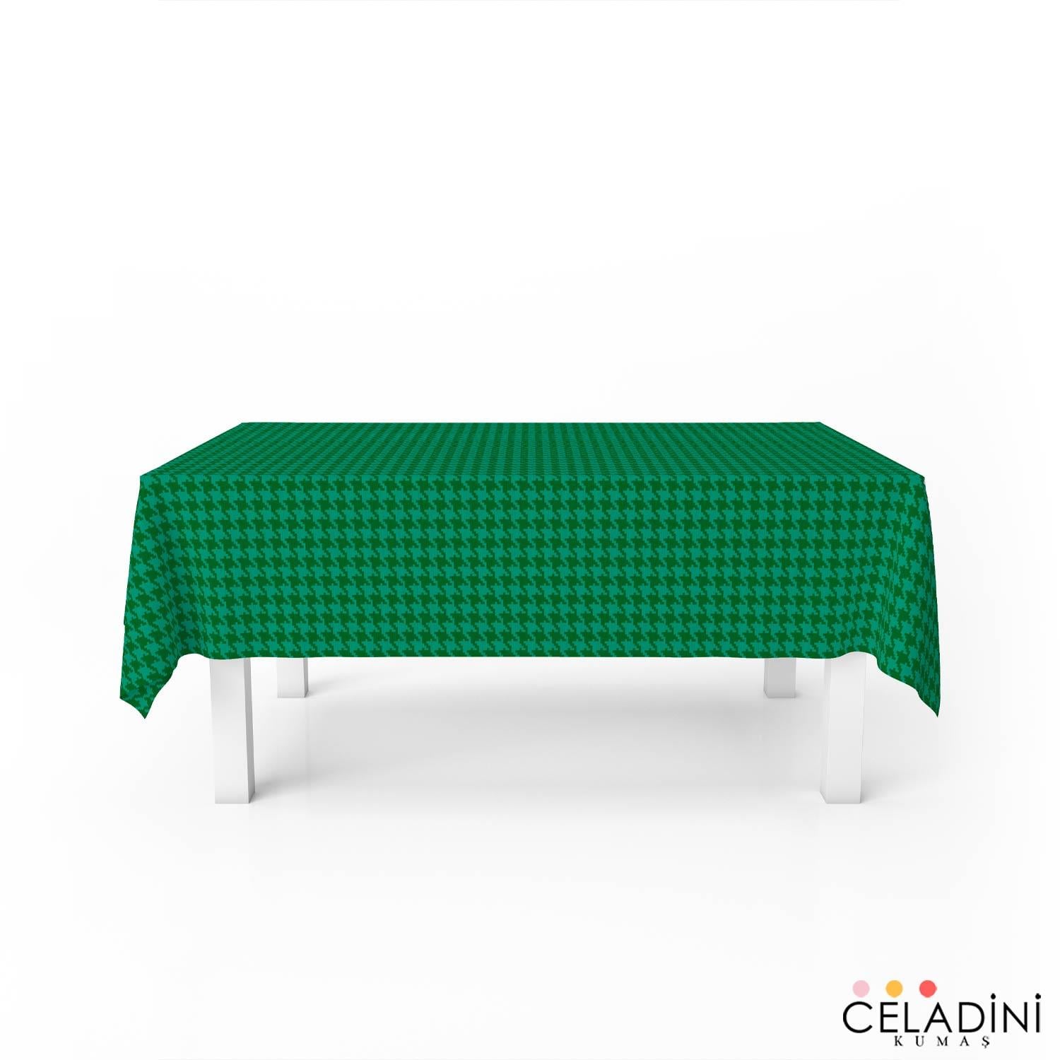 140x200 cm Petrol Yeşili ve Mint Kaz Ayağı Masa Örtüsü Kumaşı