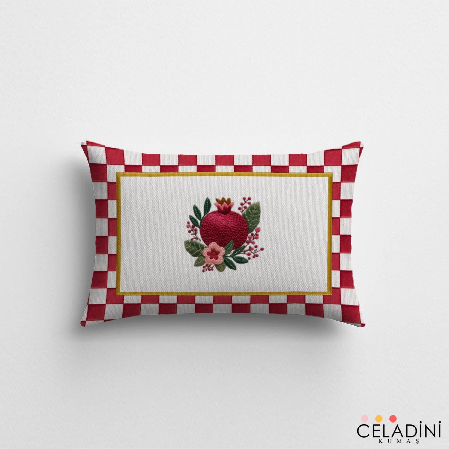 35x50 cm 3D Nakış Efektli Nar Kırlent Kumaşı