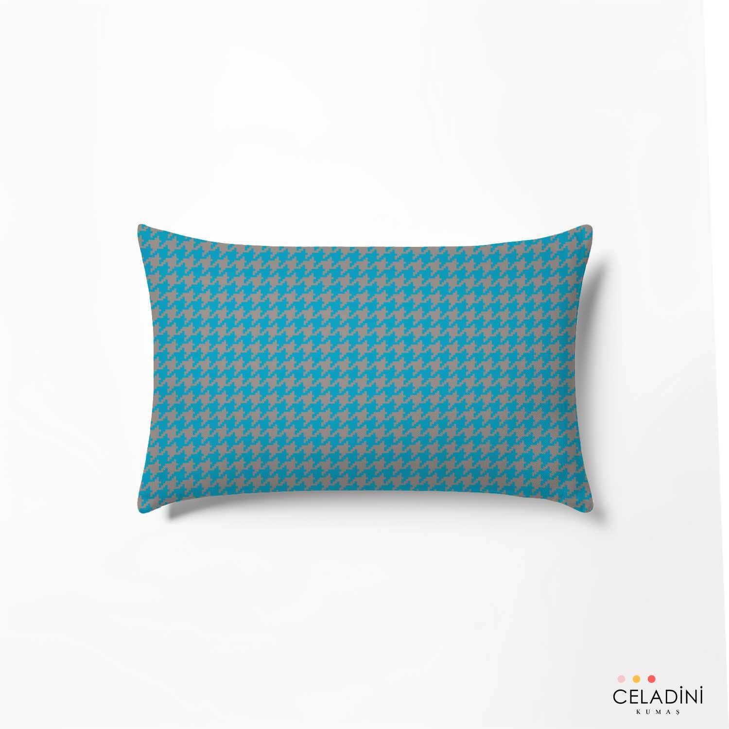 35x50 cm Gri Mavi Kaz Ayağı Kırlent Kumaşı