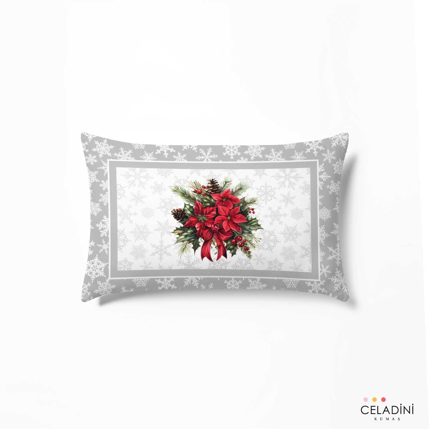 35x50 cm Gri Yılbaşı Serisi Kırlent Kumaşı 