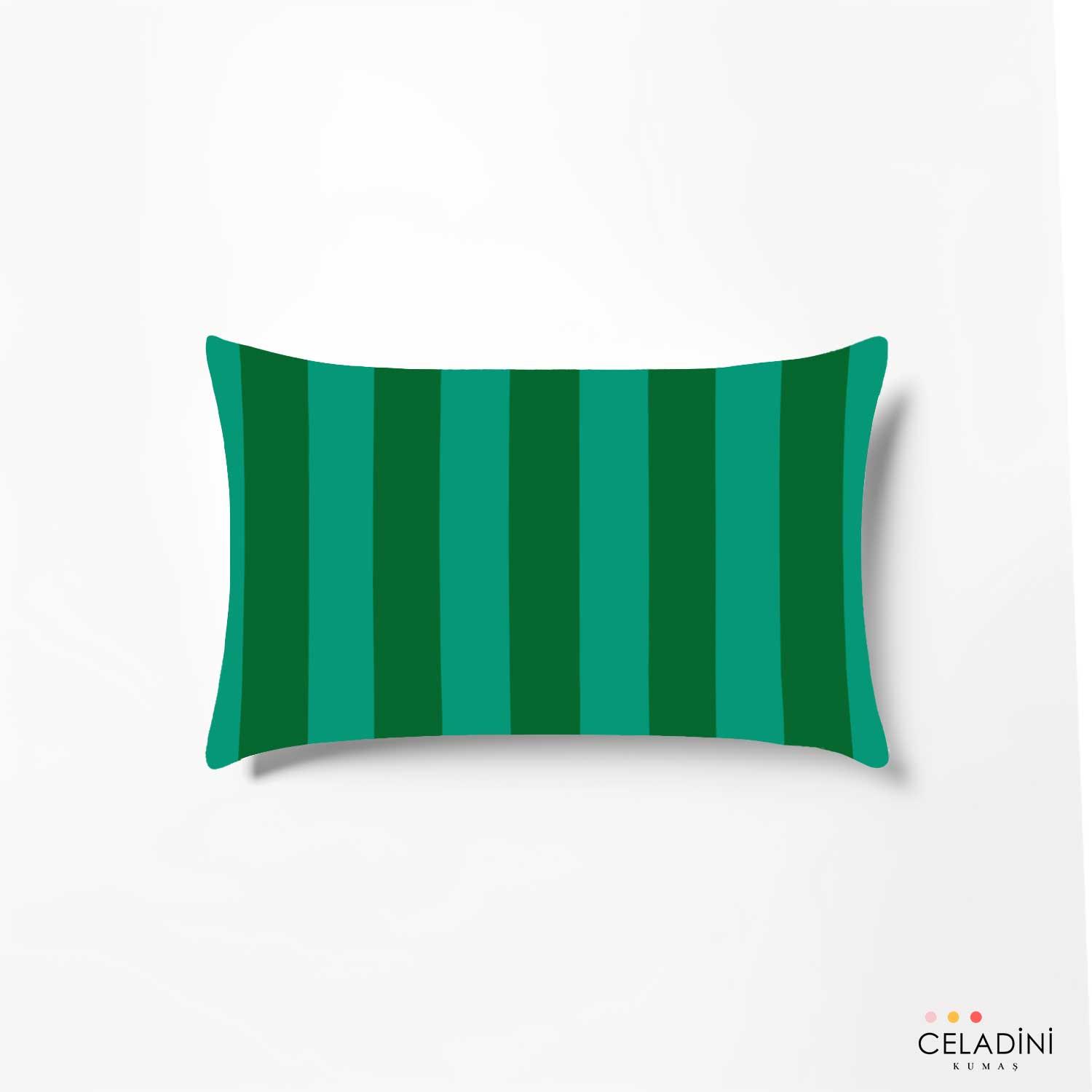 35x50 cm Petrol Yeşili ve Mint Çizgili Kırlent Kumaşı
