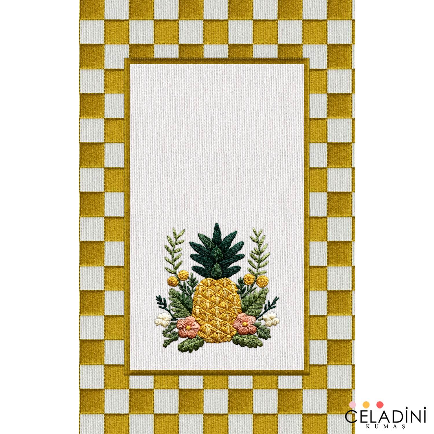 3D Nakış Efektli Ananas Fırın Örtüsü Kumaşı