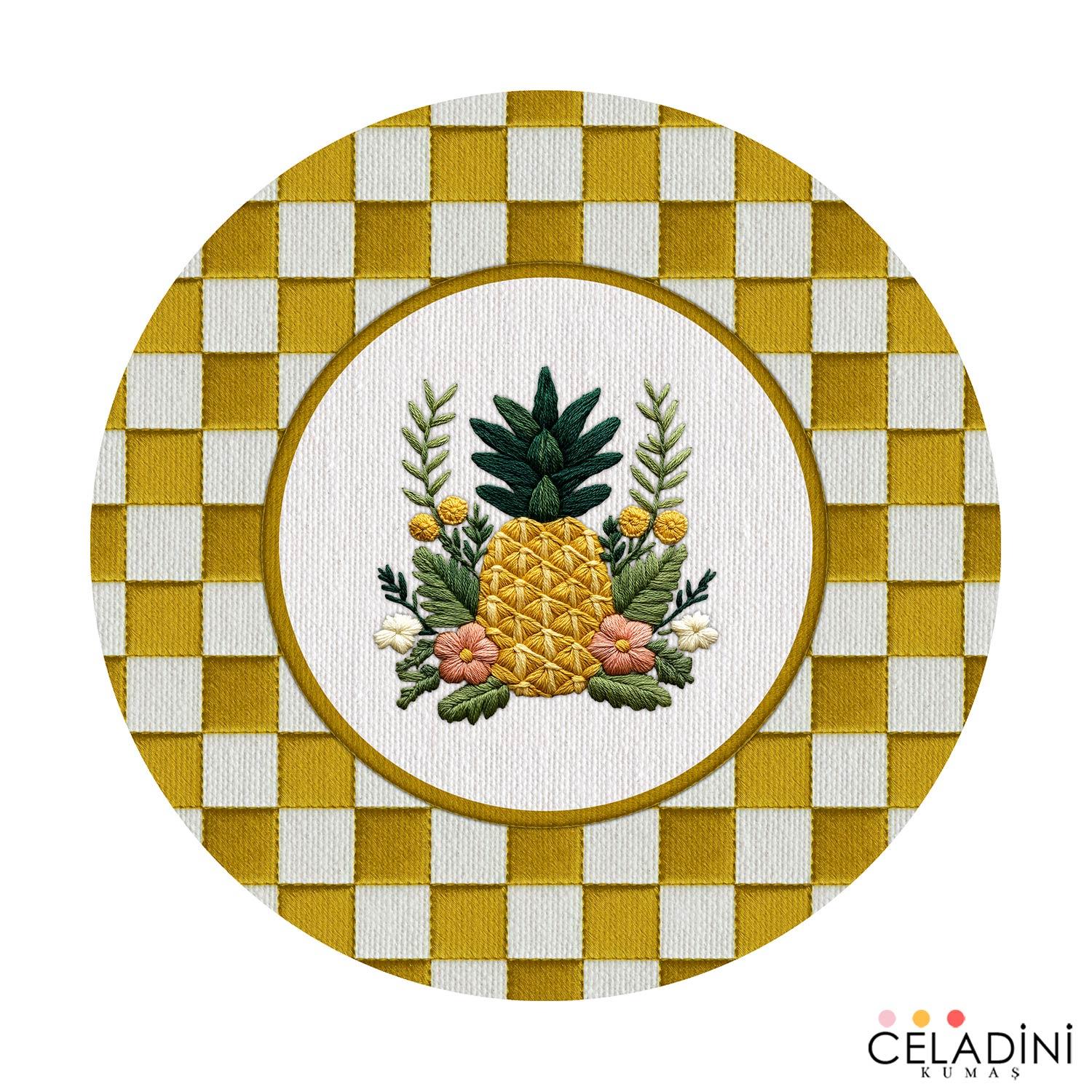 3D Nakış Efektli Ananas Supla Kumaşı