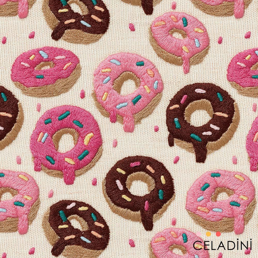 3D Nakış Efektli Donut Desenli Kumaş