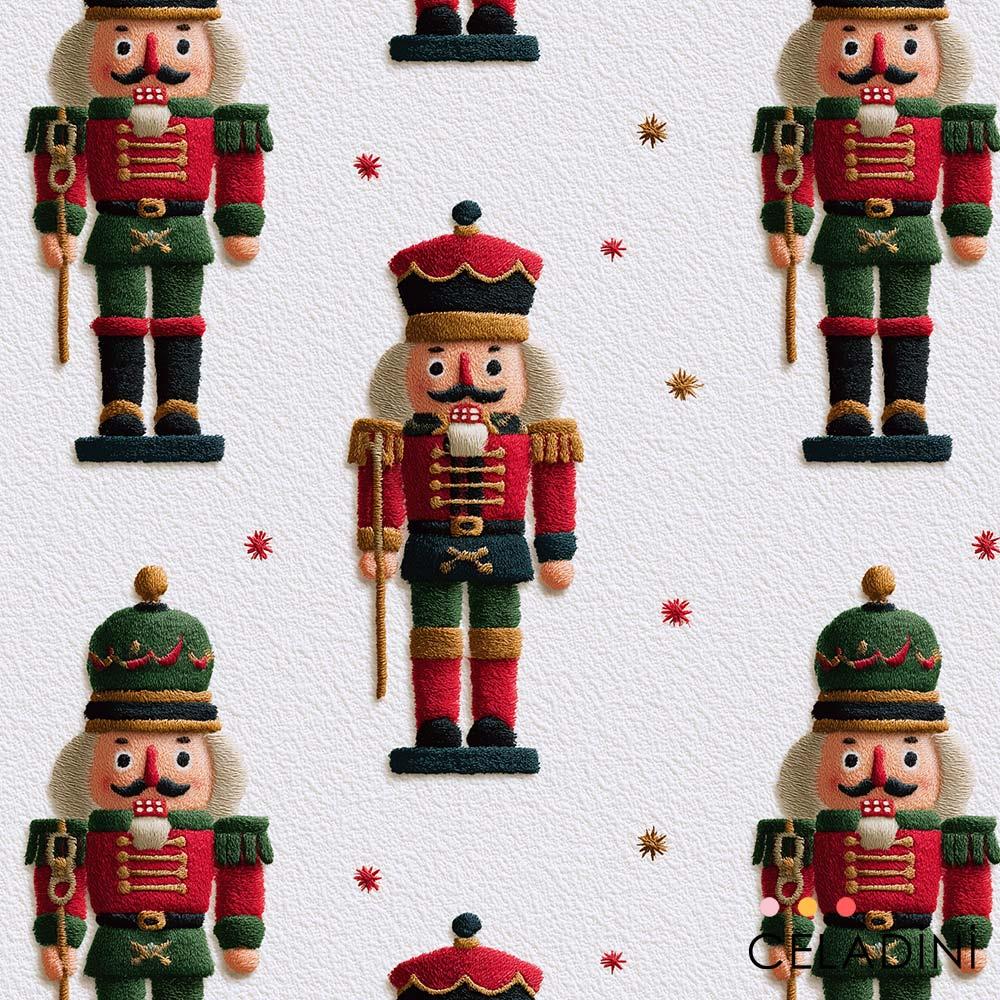 3D Nakış Efektli Fındıkkıran Asker Yılbaşı Kumaşı